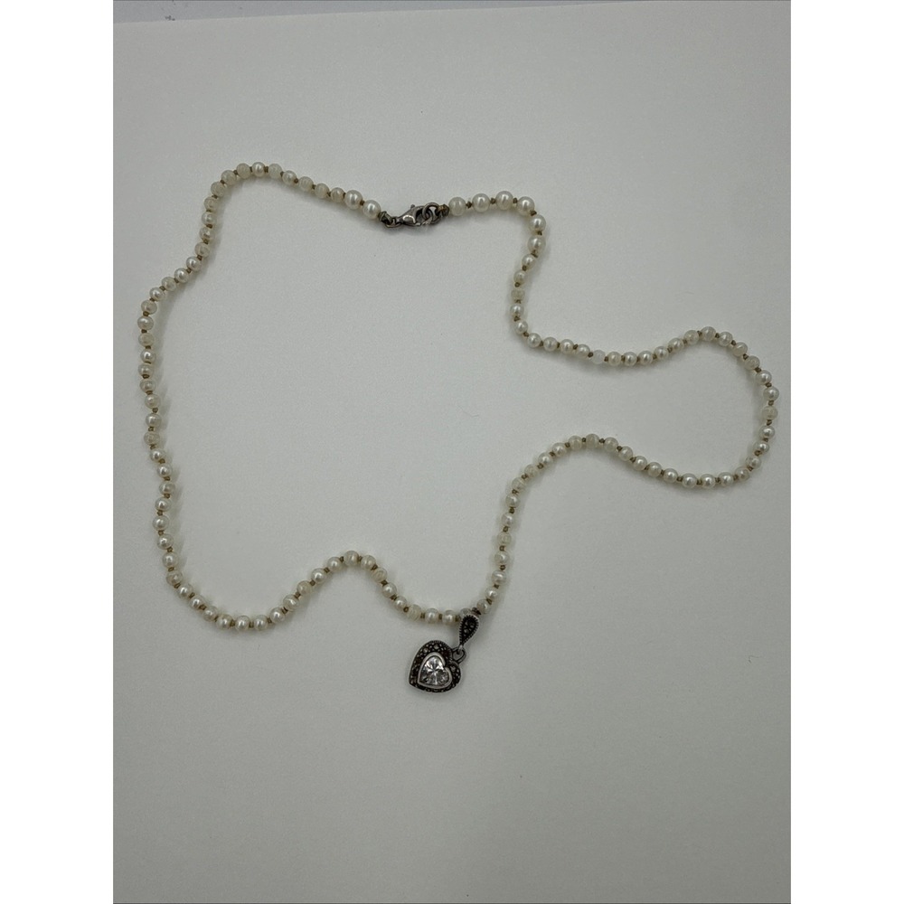 Judith Jack Vintage Sterling Silver Marcasite Pendant Faux Pearl Beaded Necklace